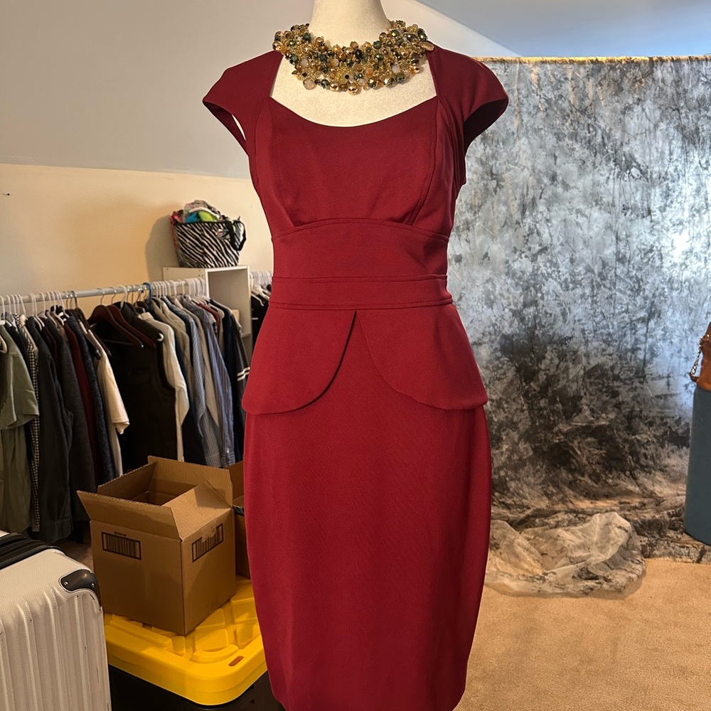 Gorgeous Maggy London Wine Peplum Dress - Size 6, Perfect Condition!